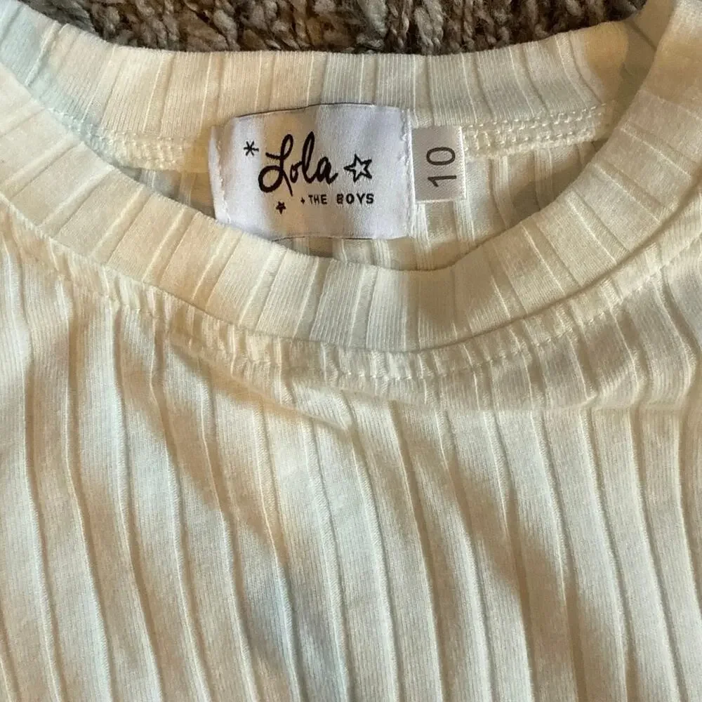NWOT Lola and the Boys White Long Sleeve Ribbed Puff Sleeve Shirt Size 10